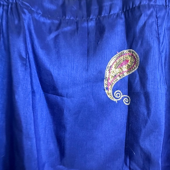 Vintage Blue Embroidered Gold Sequins Paisley All Over Embellished Trim Skirt - Picture 5 of 15